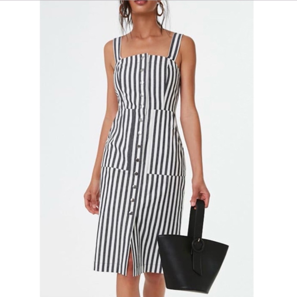Forever 21 Black and White Striped Midi Dress
